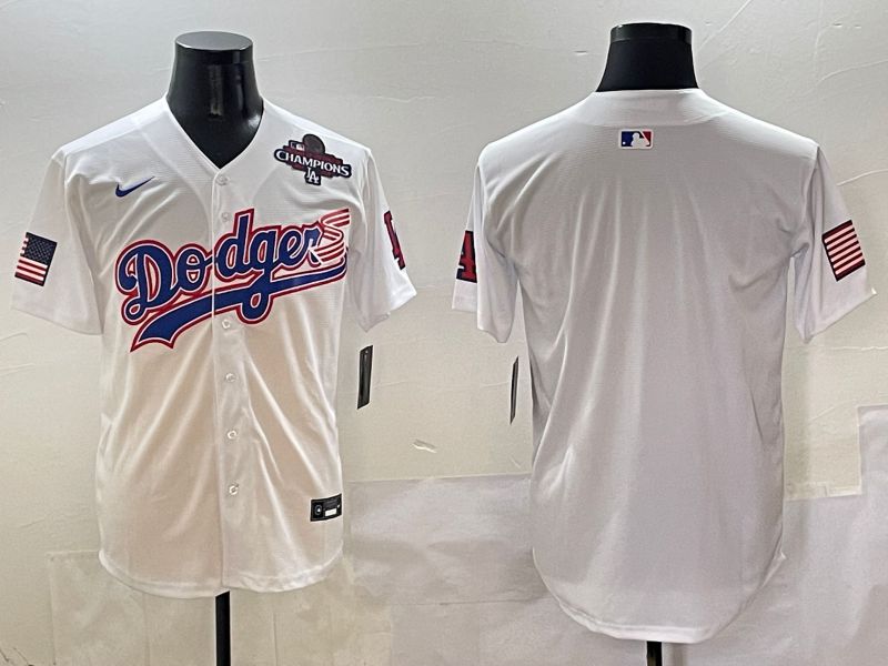 Men Los Angeles Dodgers Blank White national flag second generation joint name Nike 2025 MLB Jersey style 2